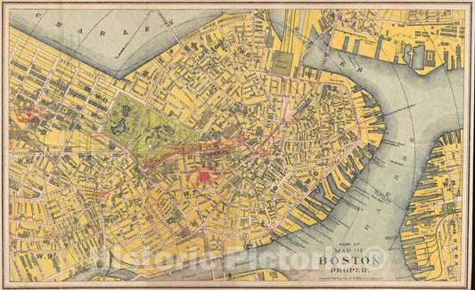 Historic Map : Plan of Boston, Massachusetts, Walker, 1894, Vintage Wall Art