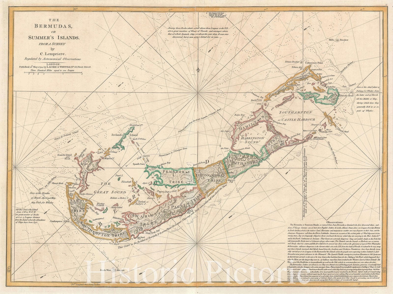 Historic Map : Bermuda, Lempiere, 1794, Vintage Wall Art