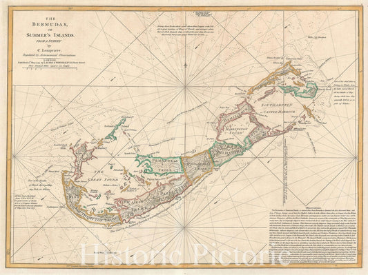Historic Map : Bermuda, Lempiere, 1794, Vintage Wall Art