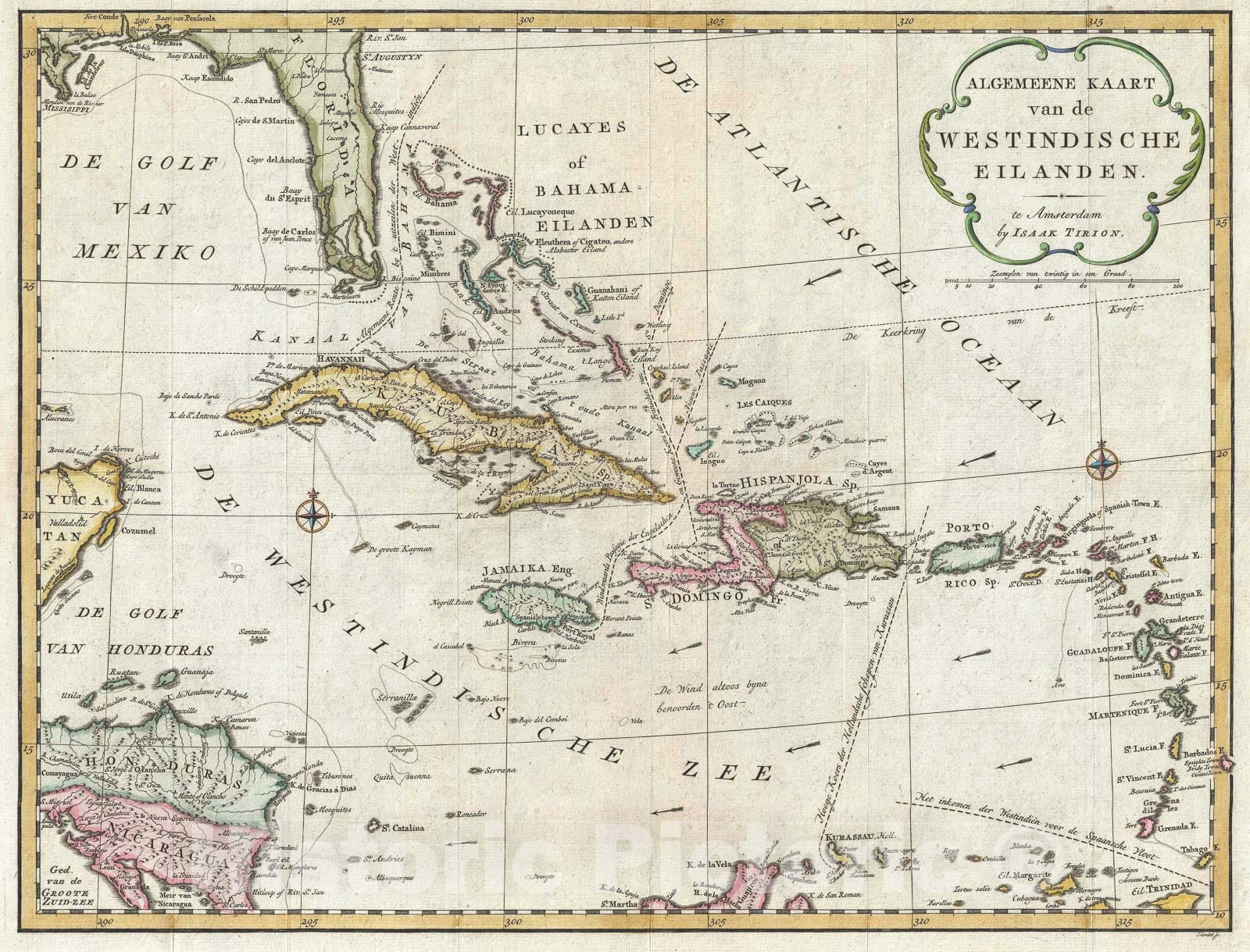 Historic Map : The West Indies, Tirion, 1769, Vintage Wall Art