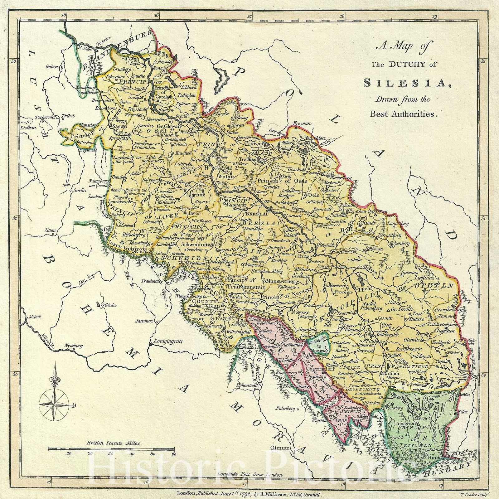 Historic Map : The Duchy of Silesia, Poland, Wilkinson, 1792, Vintage Wall Art