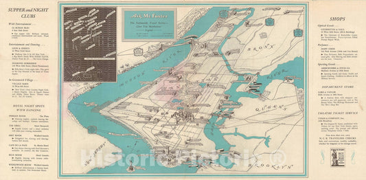 Historic Map : Plan of New York City, Foster, 1942, Vintage Wall Art