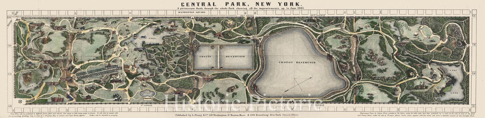 Historic Map : Central Park, New York City, Louis Prang, 1865, Vintage Wall Art