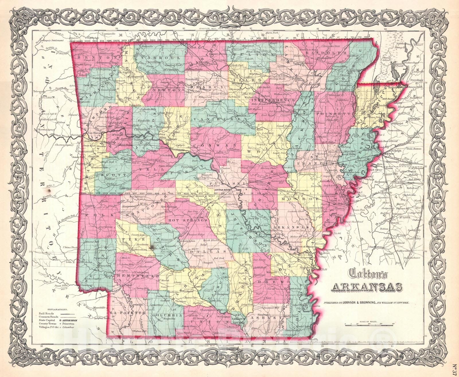 Historic Map : Arkansas, Colton, 1859, Vintage Wall Art