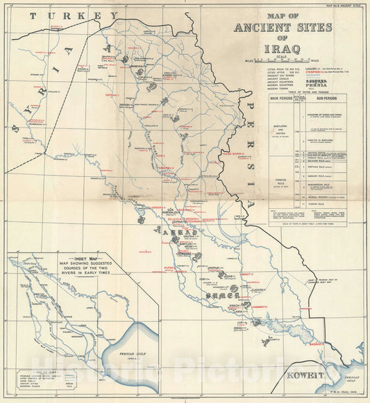 Historic Map : The Ancient Sites of Iraq, Waterlow and Sons, 1929, Vintage Wall Art
