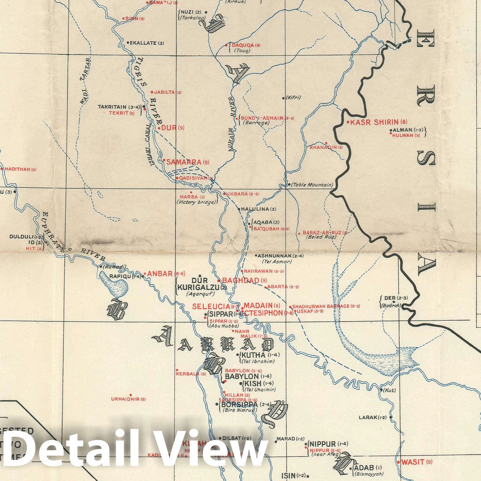 Historic Map : The Ancient Sites of Iraq, Waterlow and Sons, 1929, Vintage Wall Art