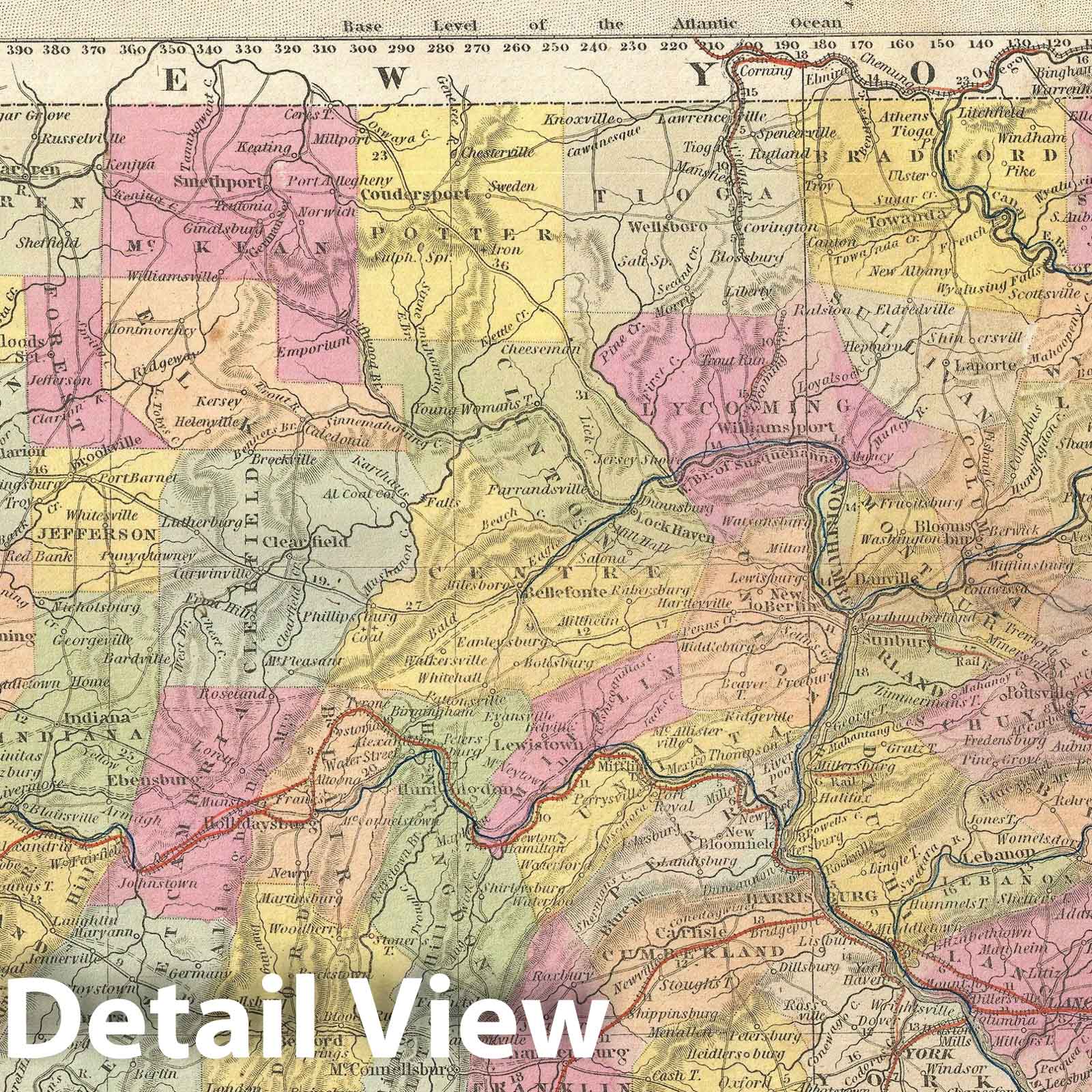 Historic Map : Pennsylvania, Mitchell, 1854, Vintage Wall Art