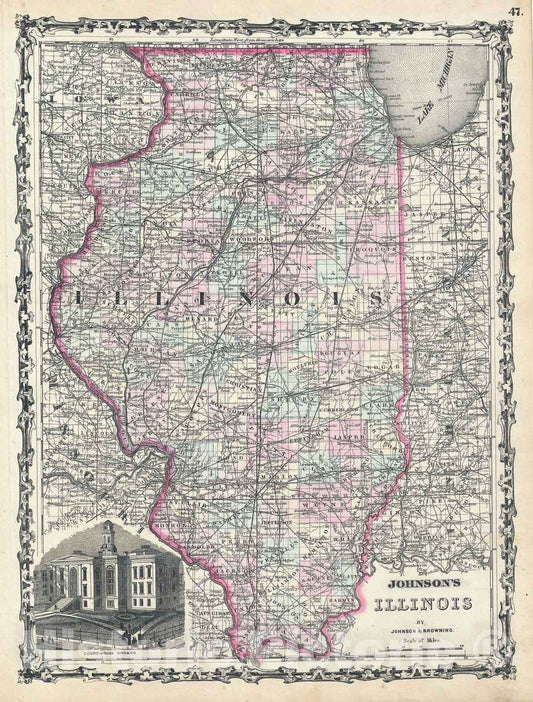 Historic Map : Illinois, Johnson, 1861, Vintage Wall Art