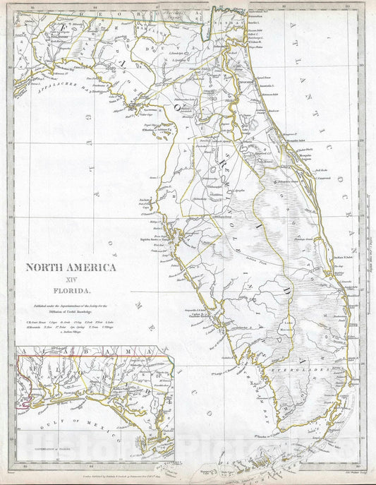 Historic Map : Florida, S.D.U.K., 1834, Vintage Wall Art