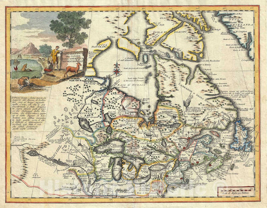 Historic Map : Canada and The Great Lakes, Albrizzi, 1740, Vintage Wall Art