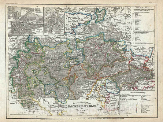 Historic Map : The Grand Duchy of Saxe-Weimar-Eisenach "Saxony", Germany, Meyer, 1853, Vintage Wall Art