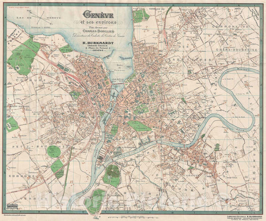 Historic Map : Geneva and its Environs, Bobillier, 1900, Vintage Wall Art