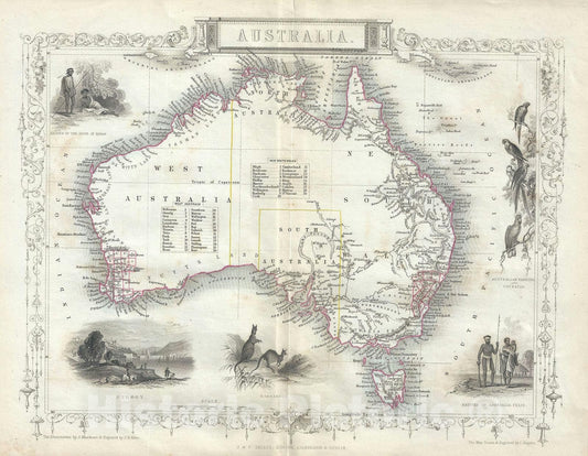 Historic Map : Australia, Tallis and Rapkin, 1851, Vintage Wall Art