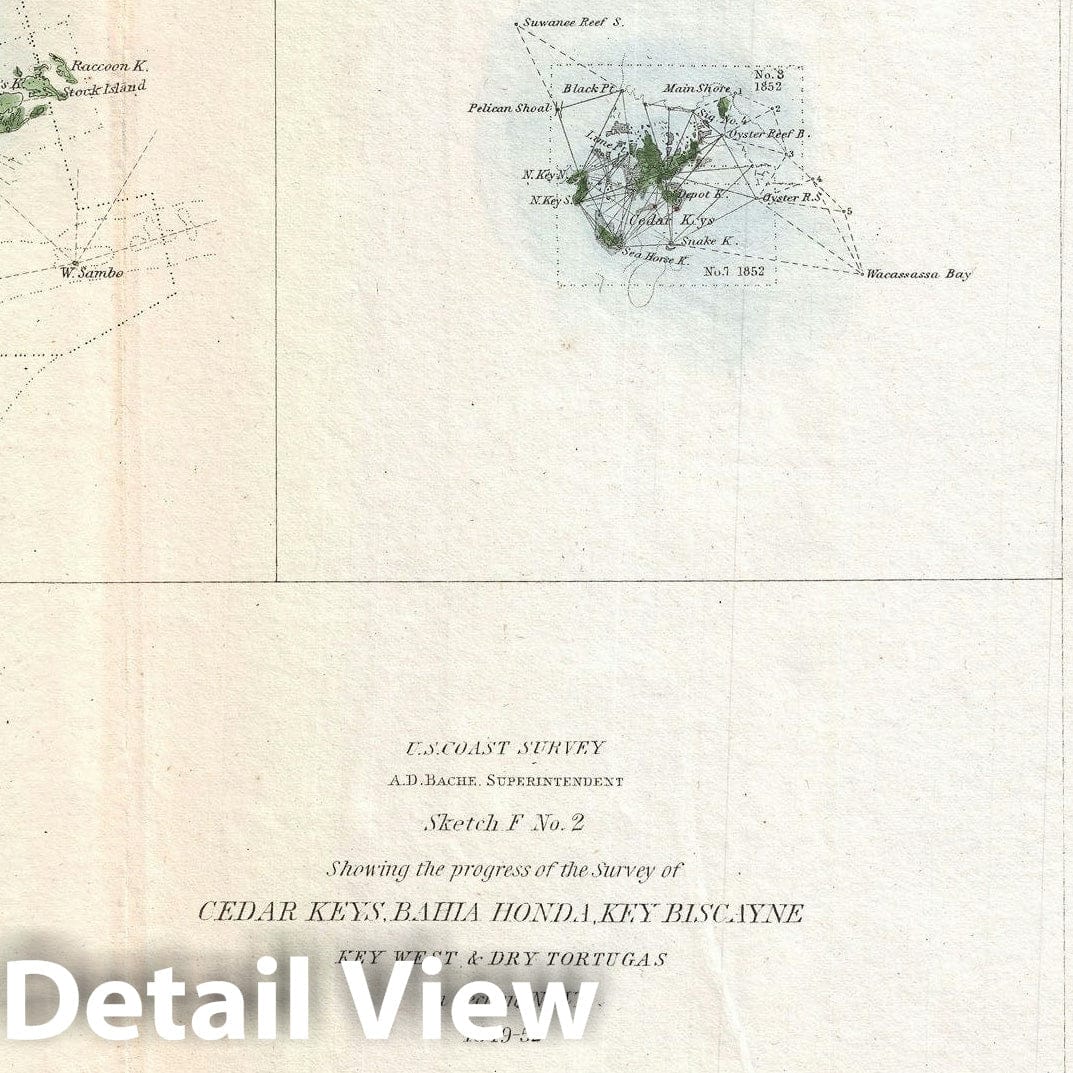 Historic Map : Key West, Biscayne Bay, and The Cedar Keys, U.S. Coast Survey, 1852, Vintage Wall Art