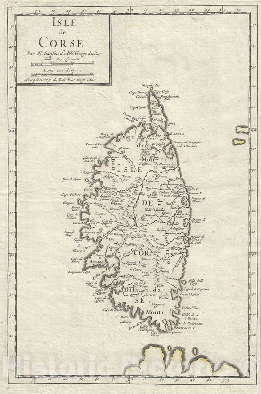 Historic Map : The Island of Corsica, France, Sanson, 1658, Vintage Wall Art