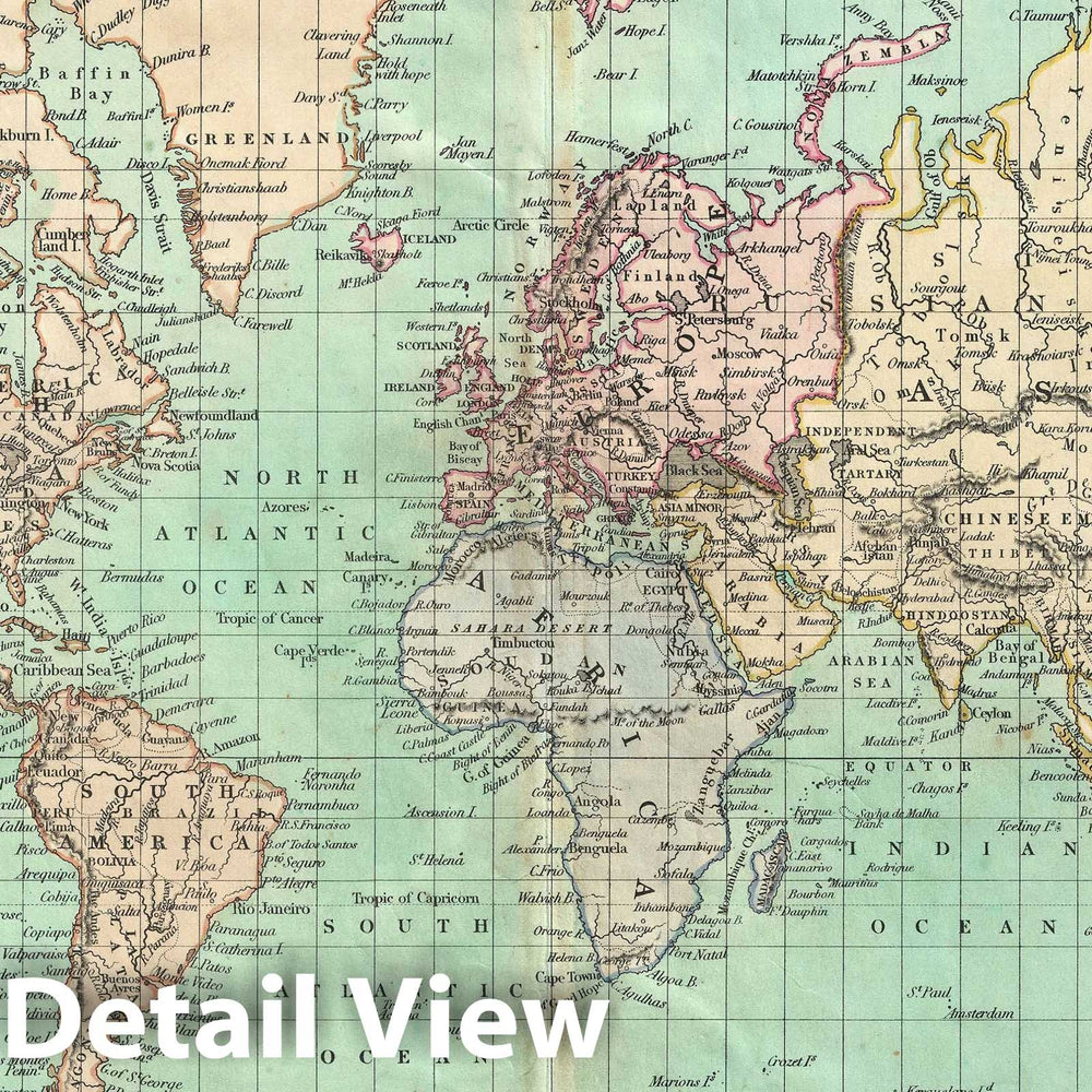 Historic Map : The World, Cruchley, 1850, Vintage Wall Art