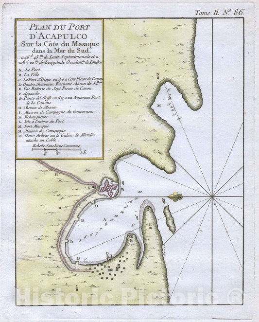 Historic Map : Acapulco, Mexico, Bellin, 1764, Vintage Wall Art