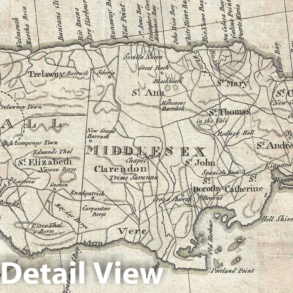 Historic Map : Jamaica "West Indies", Franz Pluth, 1822, Vintage Wall Art