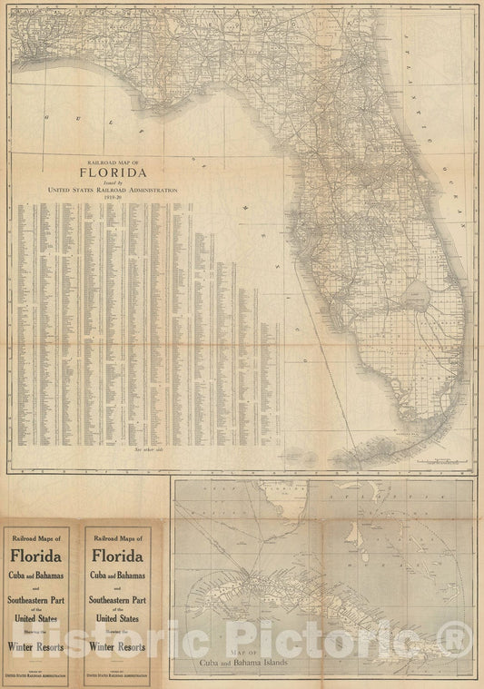 Historic Map : Railroad Map of Florida, Poole Brothers, 1915, Vintage Wall Art