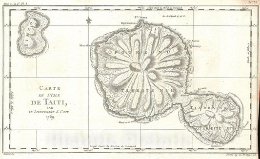 Historic Map : Tahiti, Bellin, 1769, Vintage Wall Art