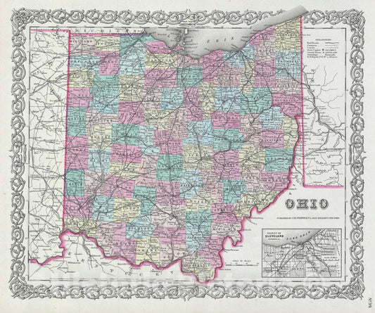Historic Map : Ohio, Colton, 1856, Vintage Wall Art