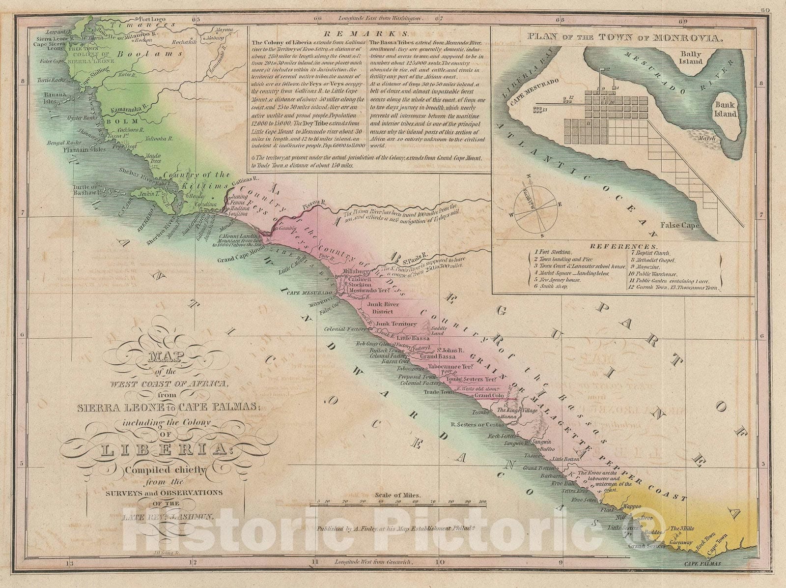 Historic Map : Liberia w/Monrovia inset, Ashmun, 1831, Vintage Wall Art