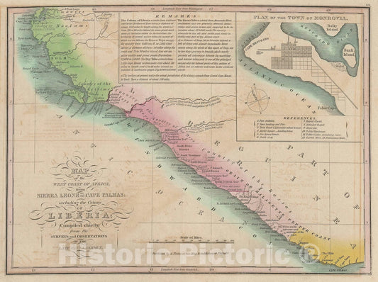 Historic Map : Liberia w/Monrovia inset, Ashmun, 1831, Vintage Wall Art