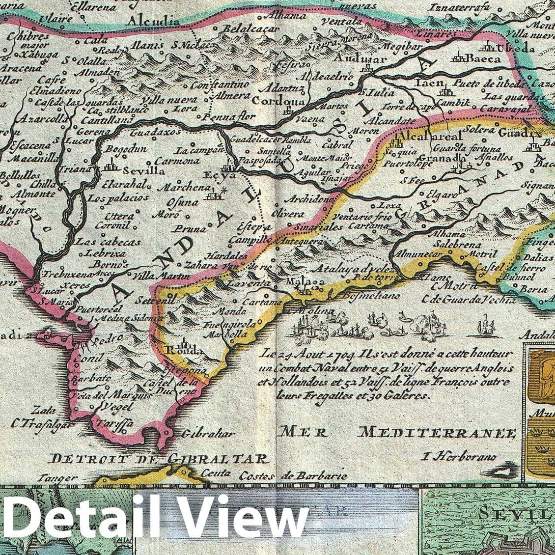 Historic Map : Andalusia, Spain "Sevilla", La Feuille, 1747, Vintage Wall Art