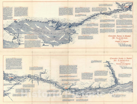 Historic Map : The St. Lawrence River, Canada, Holt, Renfrew, 1921, Vintage Wall Art