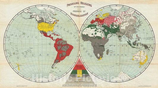Historic Map : The World's Religions, Baker and Taylor, 1894, Vintage Wall Art