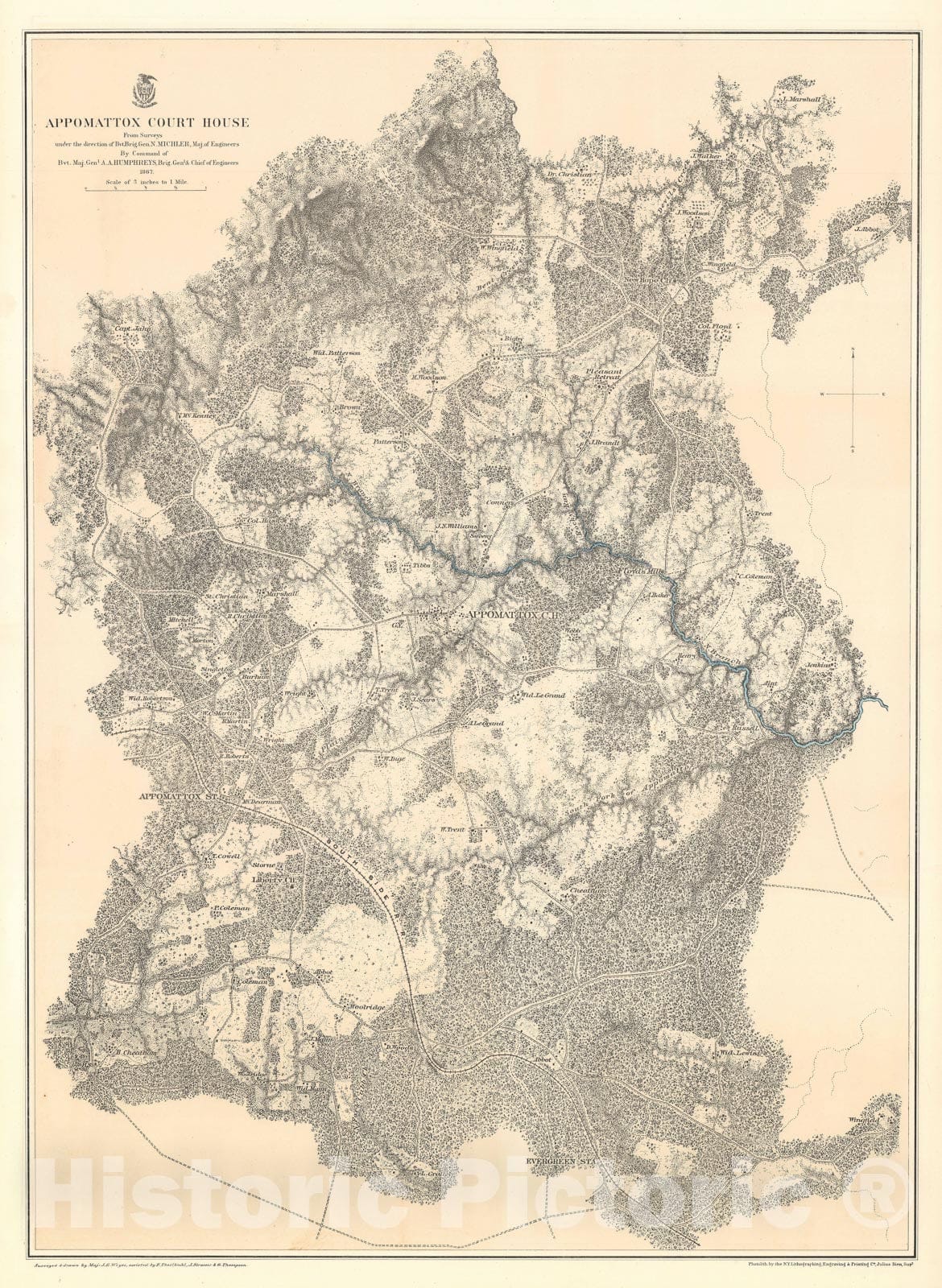 Historic Map : Appomattox Court House, Virginia, Weyss, 1867, Vintage Wall Art