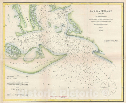 Historic Map : Caloosa River and The San Carlos Bay, Florida, U. S. Coast Survey, 1867, Vintage Wall Art