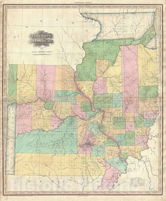 Historic Map : Illinois and Missouri "Osage, Sauk and Fox", Tanner, 1825, Vintage Wall Art