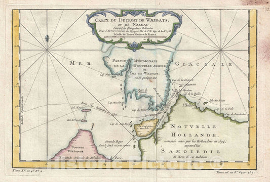 Historic Map : The Kara Strait, Yuzhny Island "Novaya Zemlya/ Nova Zembla", Bellin, 1758, Vintage Wall Art
