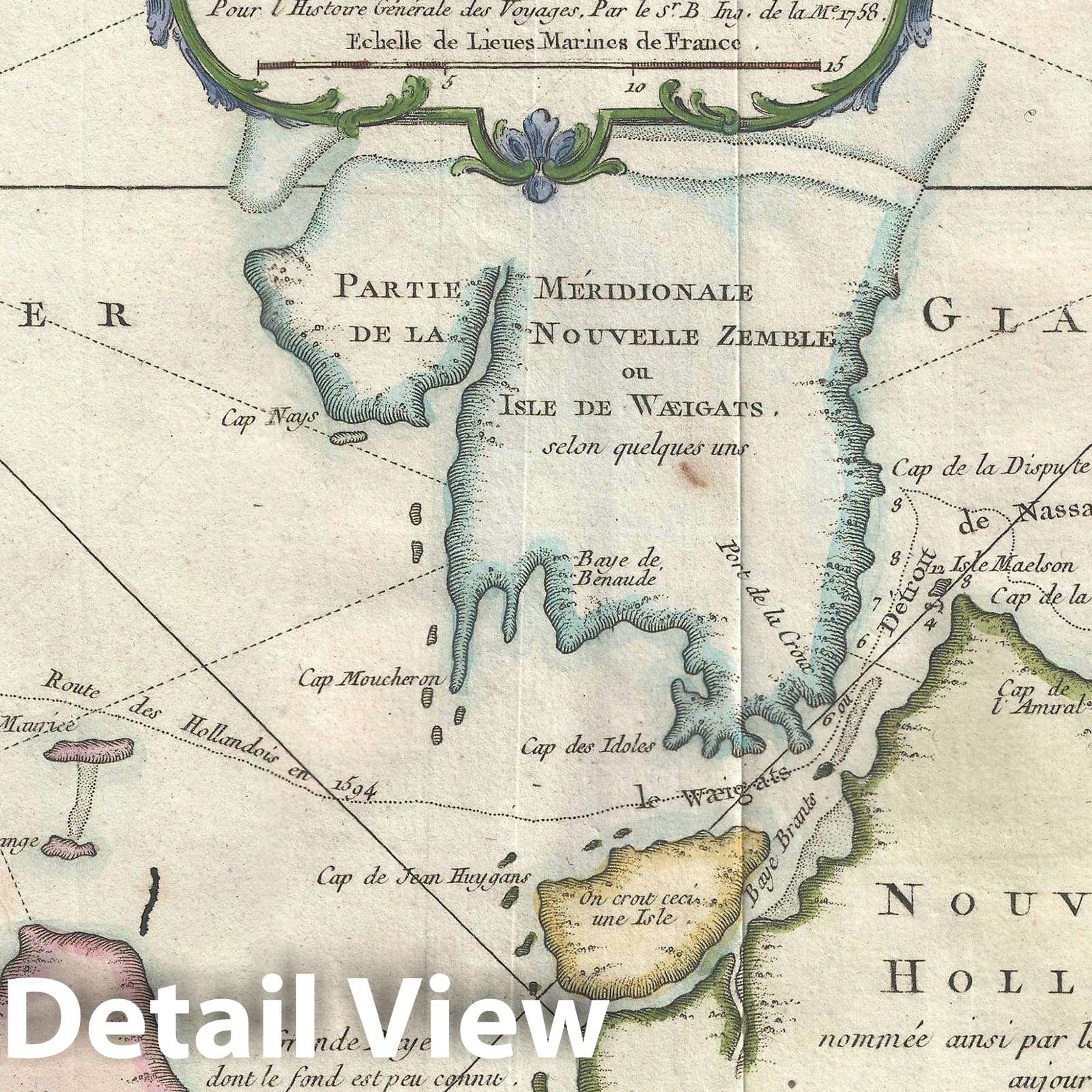 Historic Map : The Kara Strait, Yuzhny Island "Novaya Zemlya/ Nova Zembla", Bellin, 1758, Vintage Wall Art