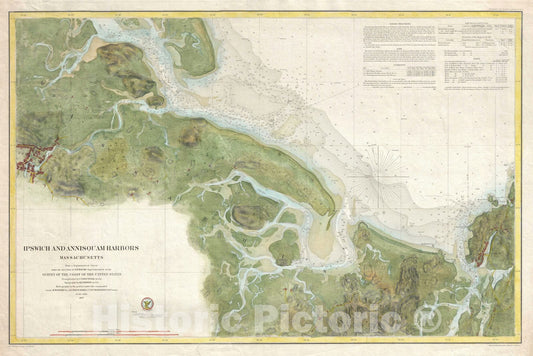 Historic Map : Nautical Chart Ipswich and Annisquam, Massachusetts, U.S. Coast Survey, 1857, Vintage Wall Art