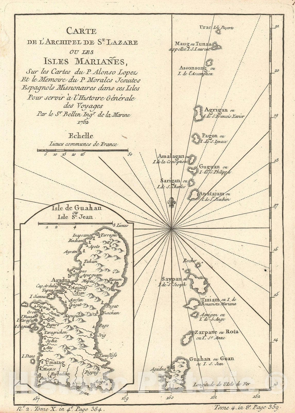 Historic Map : Mariana Island "Guam and Tinian", Bellin, 1752, Vintage Wall Art