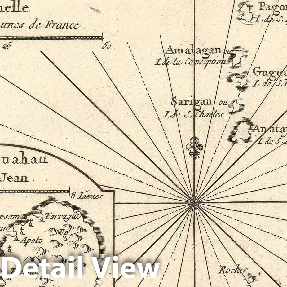 Historic Map : Mariana Island "Guam and Tinian", Bellin, 1752, Vintage Wall Art