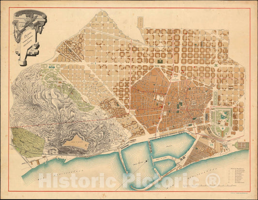 Historic Map : Map of Barcelona, in Preparation for The Redesign of The Ciutat Vella, 1891, Vintage Wall Art