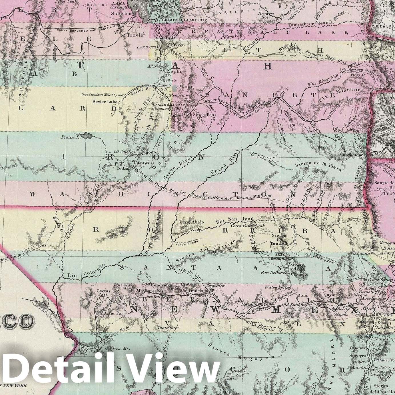 Historic Map : New Mexico and Utah, Colton, 1856, Vintage Wall Art