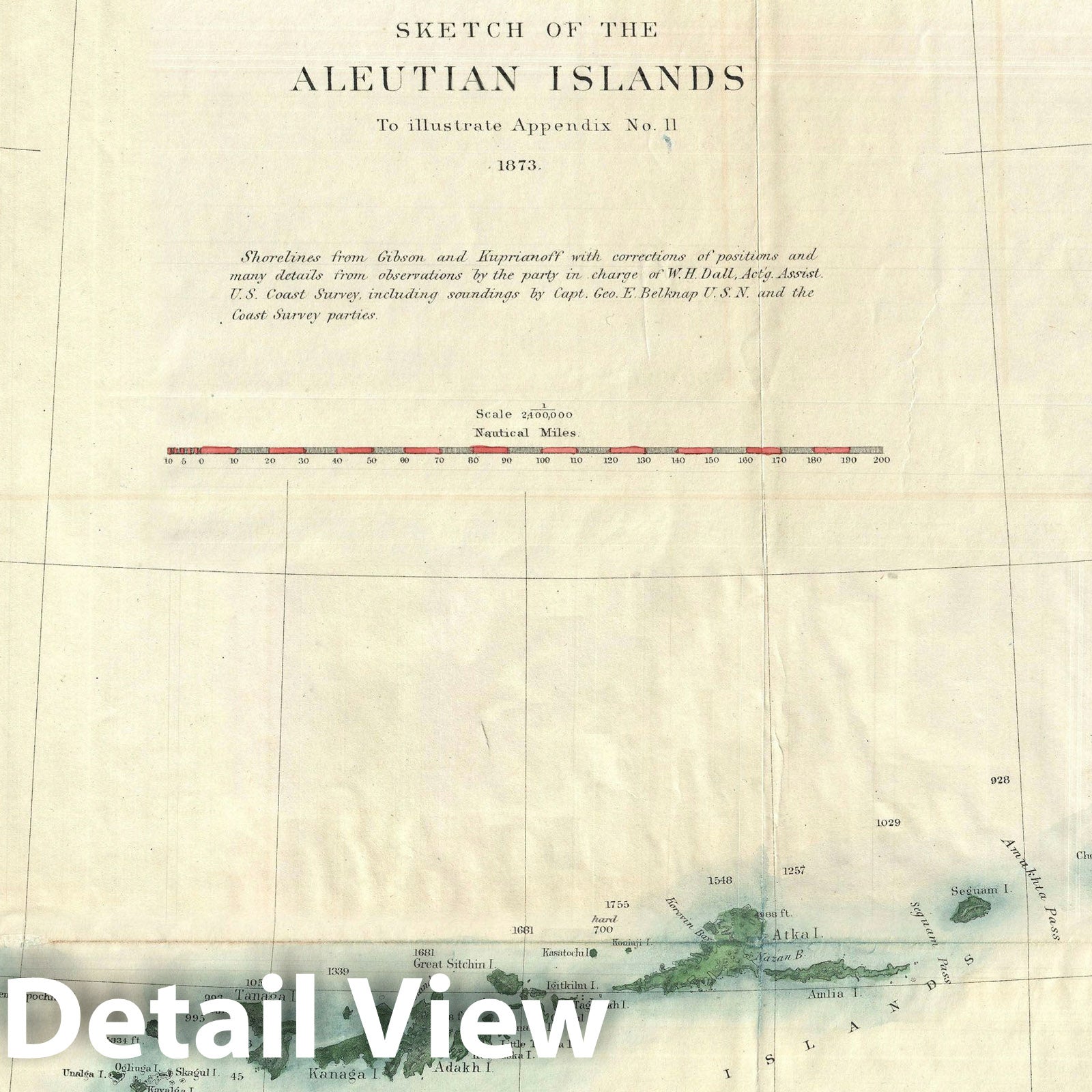 Historic Map : The Aleutian Islands, Alaska, U.S. Coast Survey, 1873, Vintage Wall Art