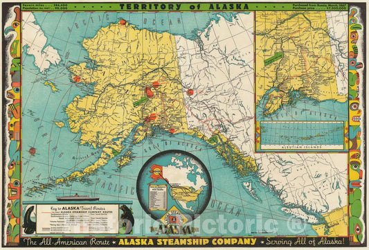 Historic Map : McCaffrey and Alaska Steamship Company Map of Alaska, 1949, Vintage Wall Art