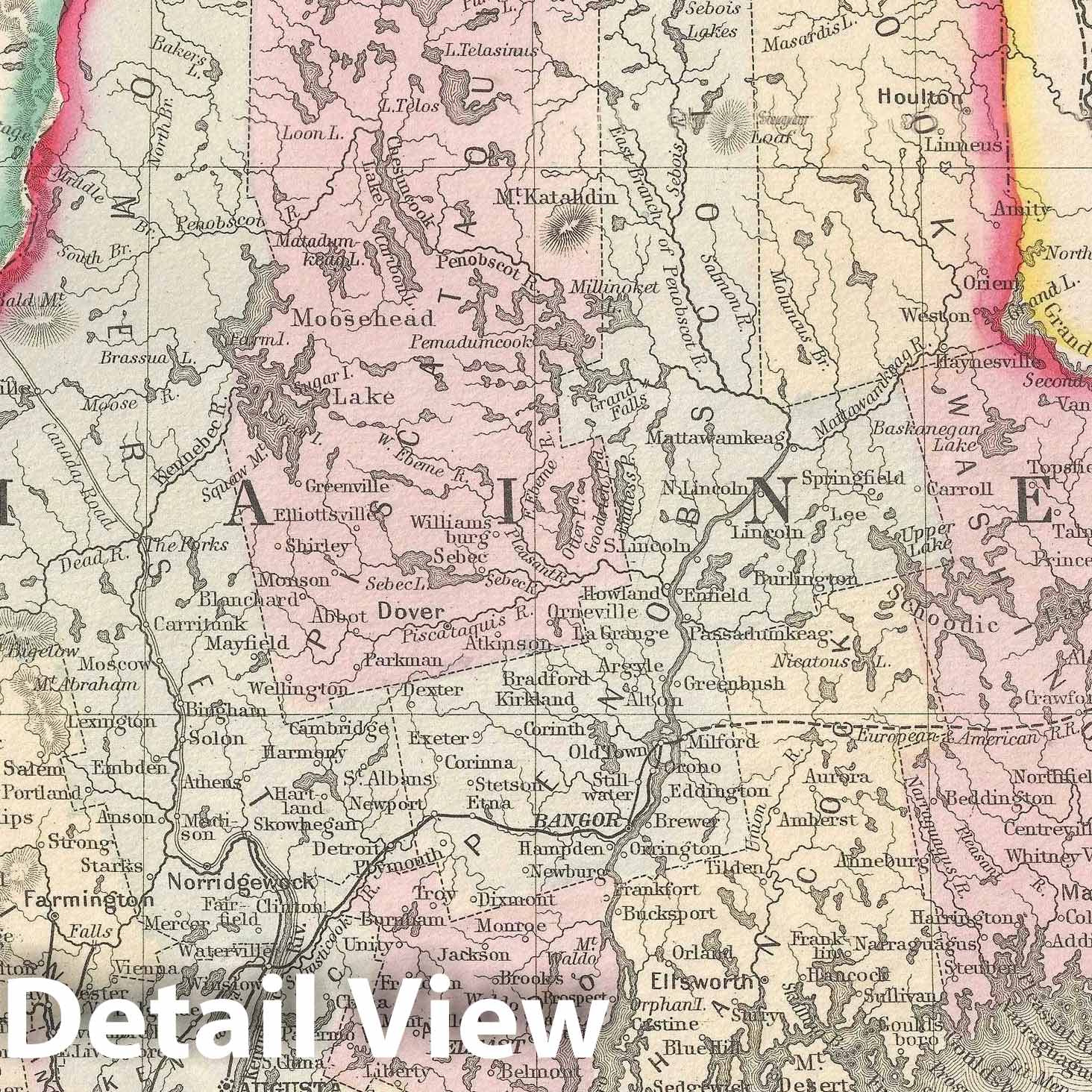 Historic Map : Maine, Mitchell, 1861, Vintage Wall Art