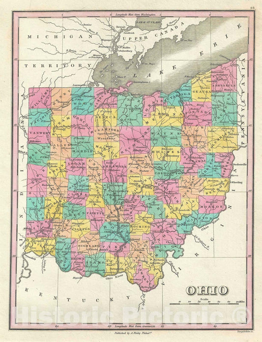 Historic Map : Ohio, Finley, 1828, Vintage Wall Art