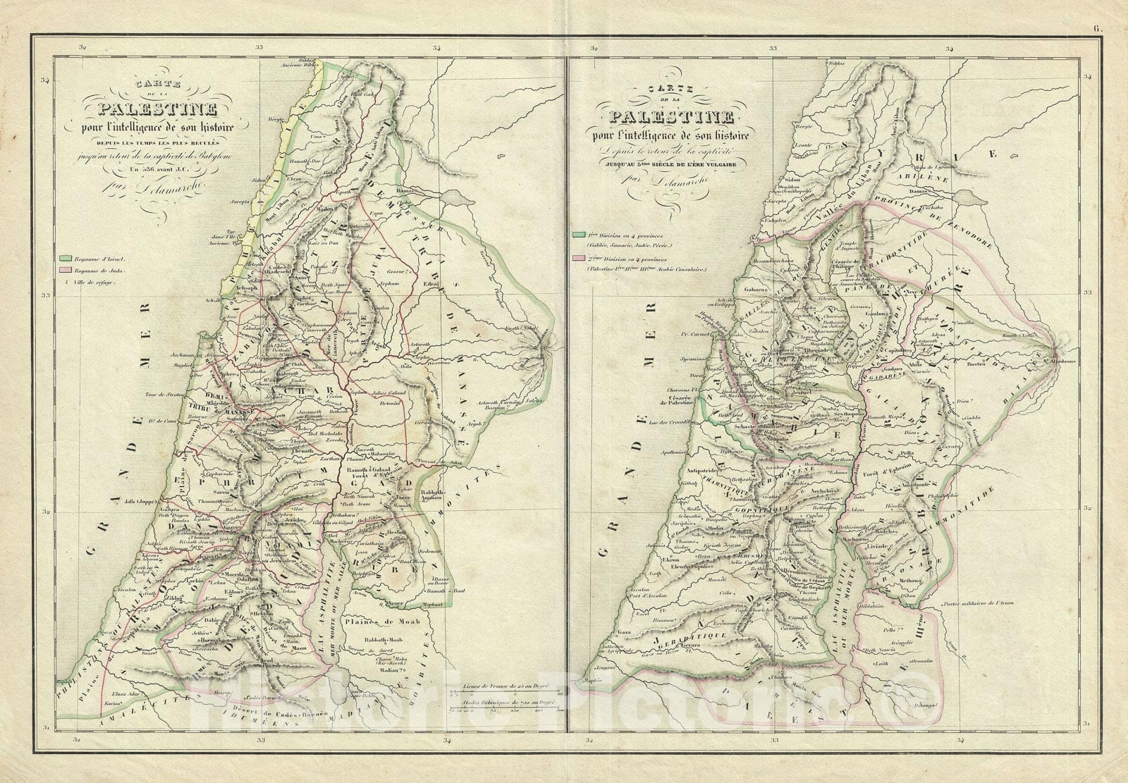 Historic Map : Palestine before and after Babylonian Exile, Delamarche, 1850, Vintage Wall Art