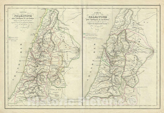 Historic Map : Palestine before and after Babylonian Exile, Delamarche, 1850, Vintage Wall Art