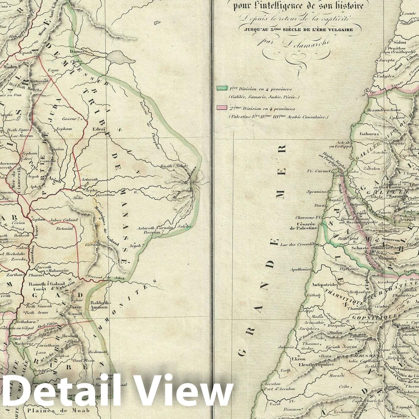 Historic Map : Palestine before and after Babylonian Exile, Delamarche, 1850, Vintage Wall Art