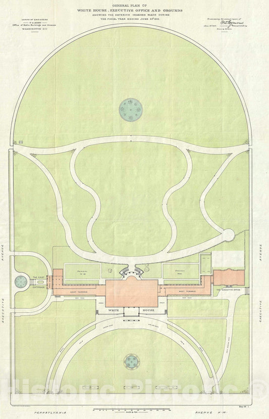 Historic Map : Plan of The White House, F.D. Owen, 1903, Vintage Wall Art