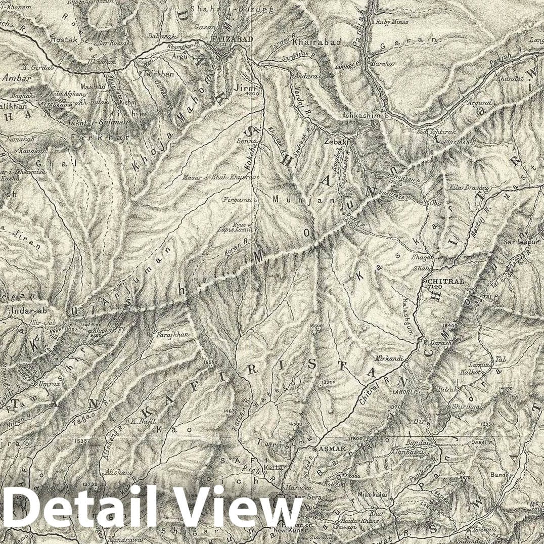 Historic Map : The Hindu Kush Mountains "Pakistan, Afghanistan", Stanford, 1879, Vintage Wall Art