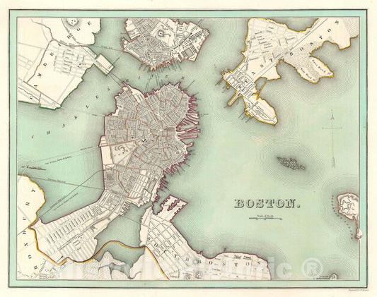 Historic Map : Plan of Boston, Massachusetts, BraArtd, 1838, Vintage Wall Art